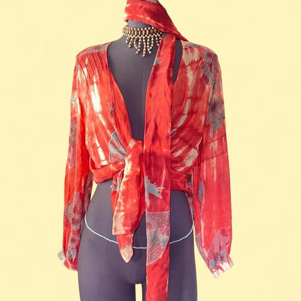 Artisan Citron 100% Silk Hand Dyed Boho Blouse & Scarf Set